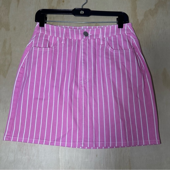 Victor Glemaud Target Sz 4 Women’s Pink White Denim Striped Mini Jean Skirt - Picture 1 of 10